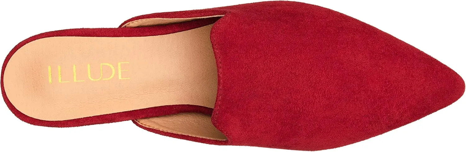 ILLUDE Women's Flat Mules Pointed Toe Backless Slip on Slides Loafer Shoes