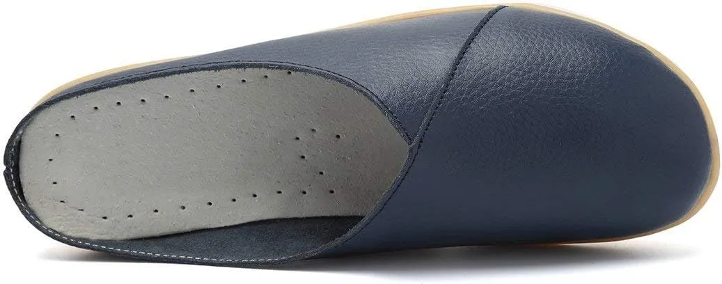 Inornever Women's Mules Slip-on Loafers Shoes Leather Clogs Flats Wallking Slipper Garden Sandal