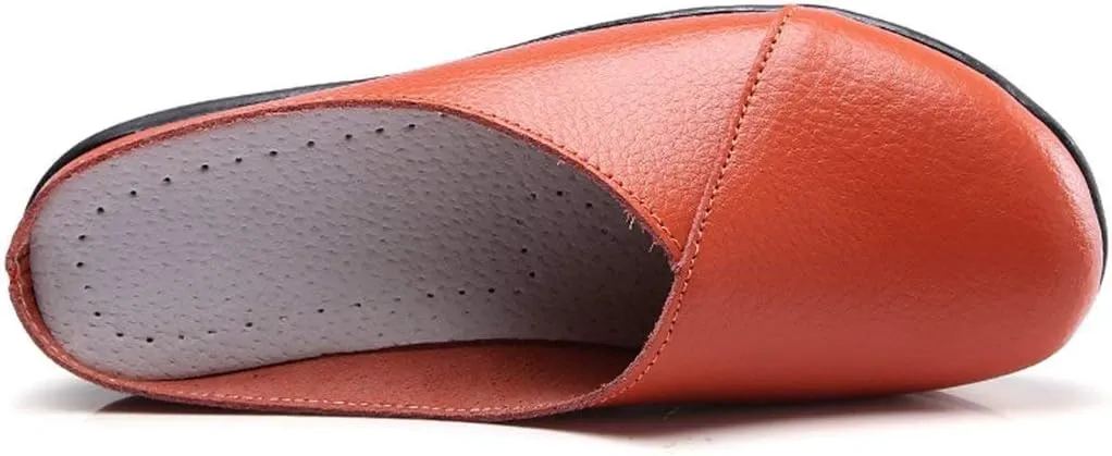 Inornever Women's Mules Slip-on Loafers Shoes Leather Clogs Flats Wallking Slipper Garden Sandal