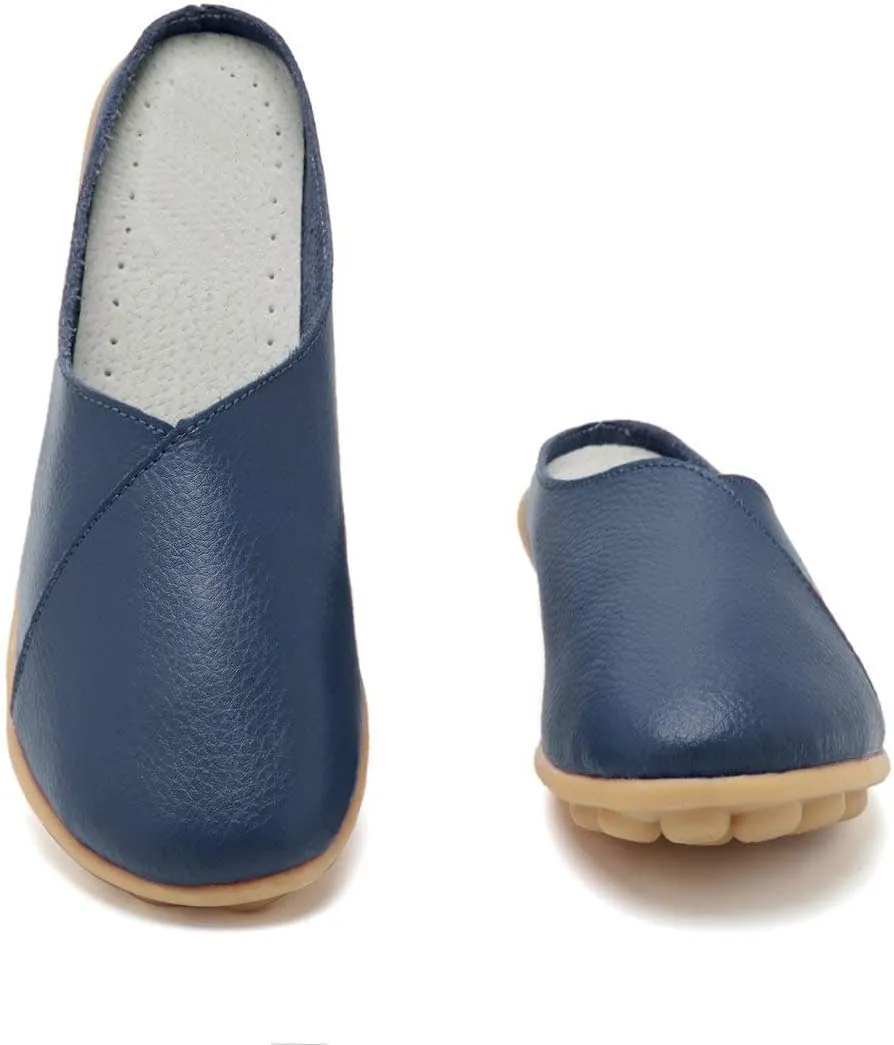 Inornever Women's Mules Slip-on Loafers Shoes Leather Clogs Flats Wallking Slipper Garden Sandal