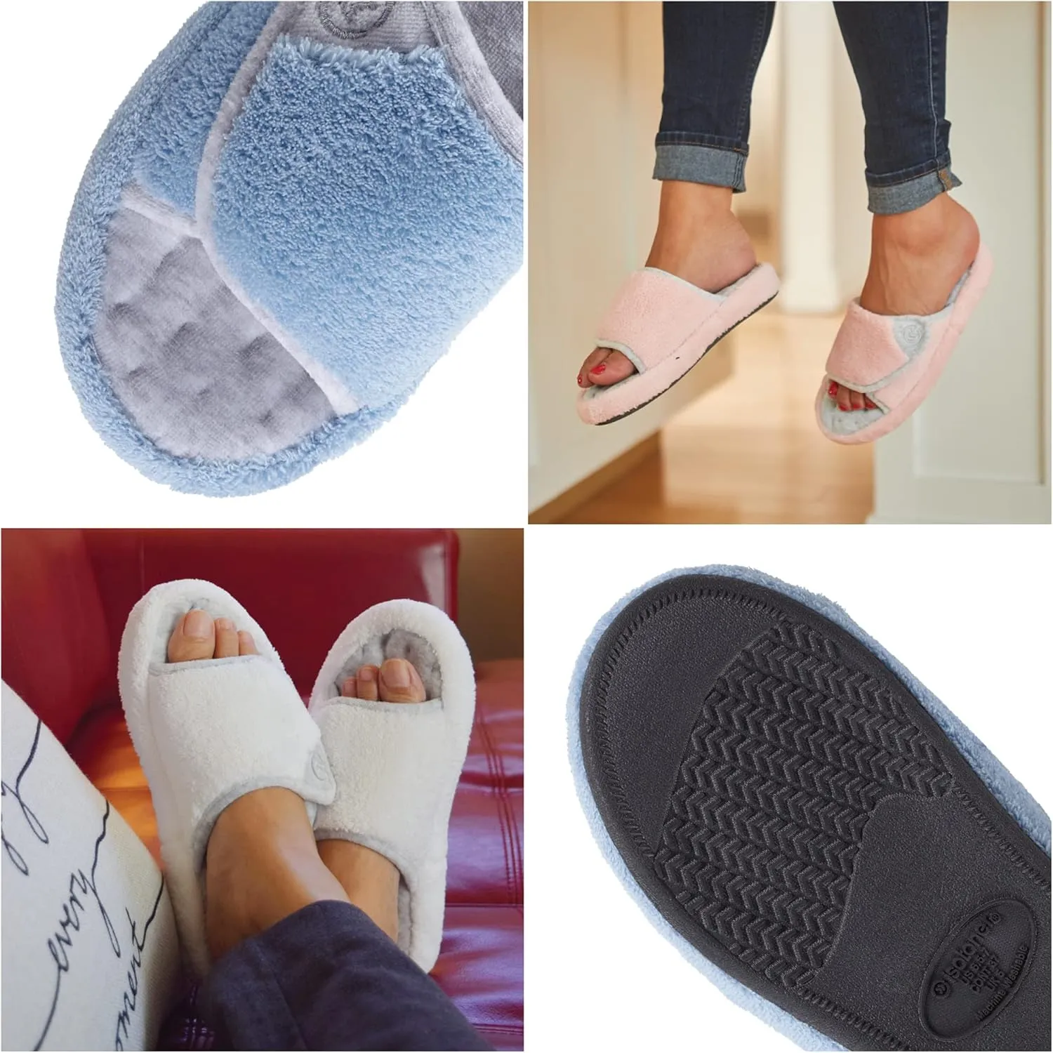 isotoner Women's Terry Spa Slip On Slide Slipper with Memory Foam for Indoor/Outdoor Comfort