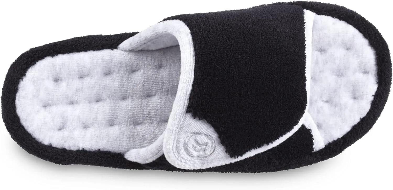 isotoner Women's Terry Spa Slip On Slide Slipper with Memory Foam for Indoor/Outdoor Comfort