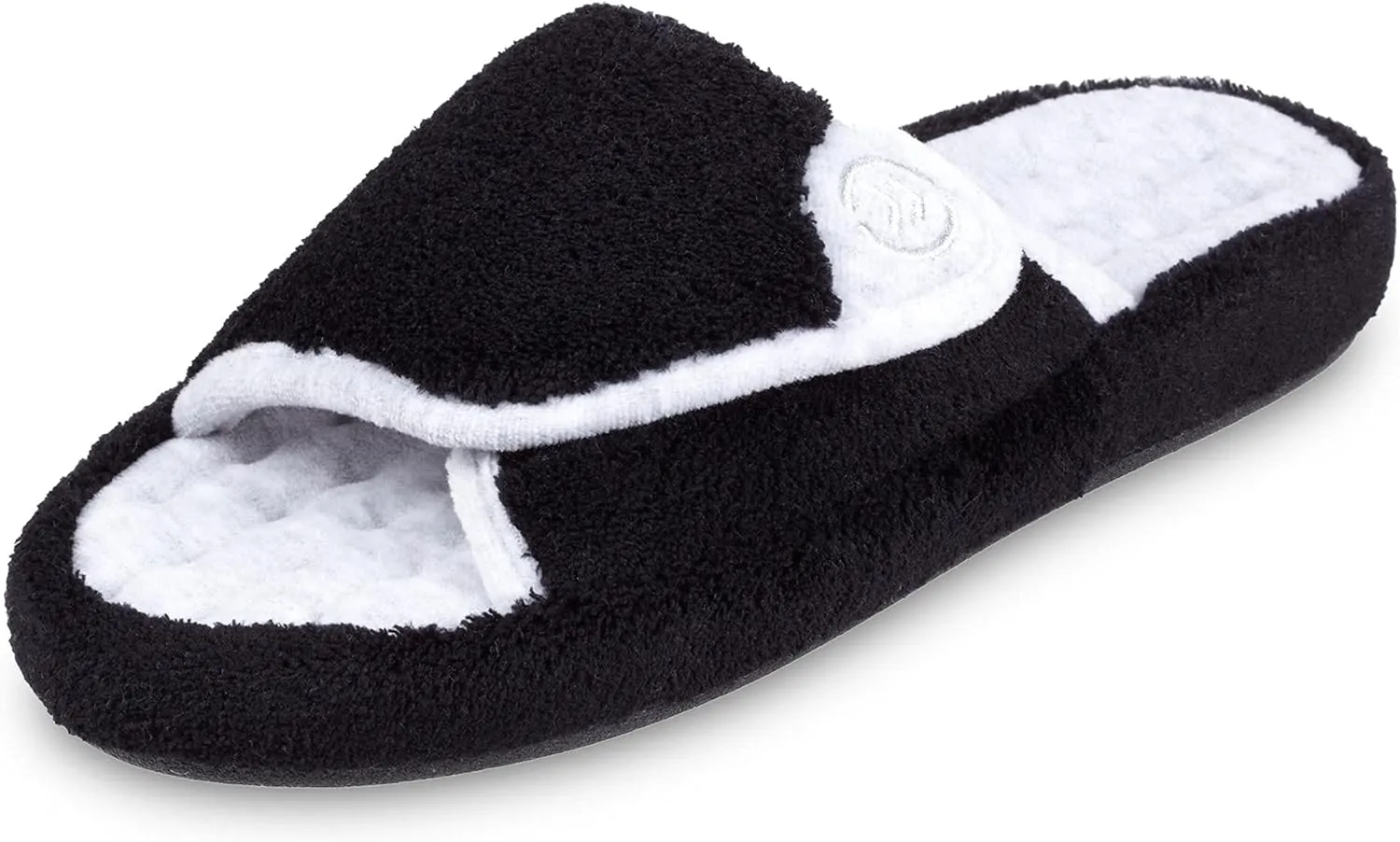isotoner Women's Terry Spa Slip On Slide Slipper with Memory Foam for Indoor/Outdoor Comfort