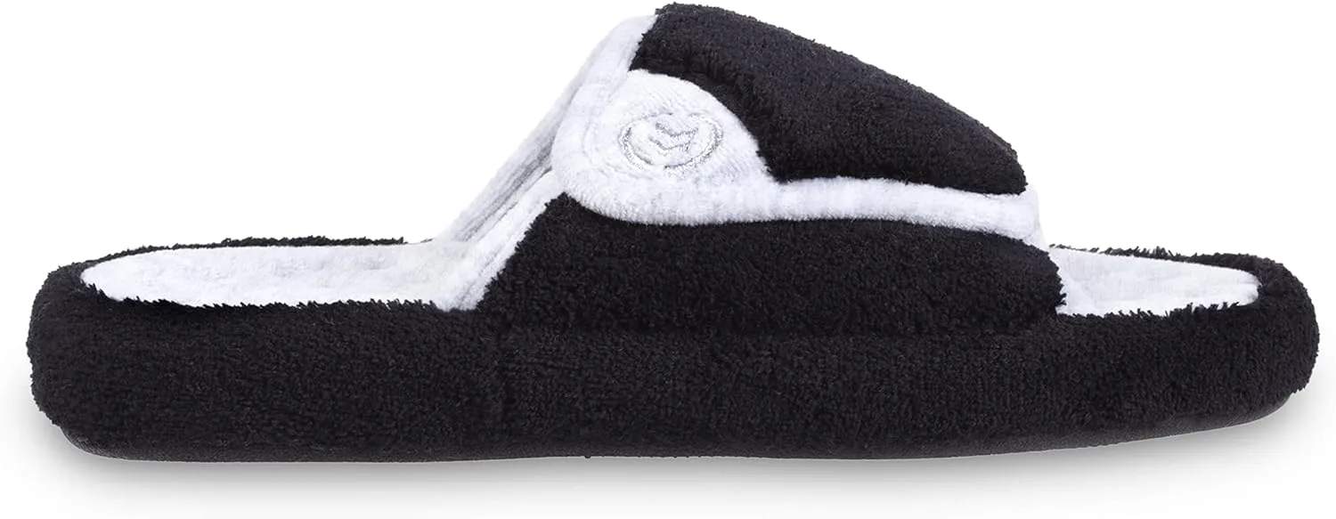 isotoner Women's Terry Spa Slip On Slide Slipper with Memory Foam for Indoor/Outdoor Comfort