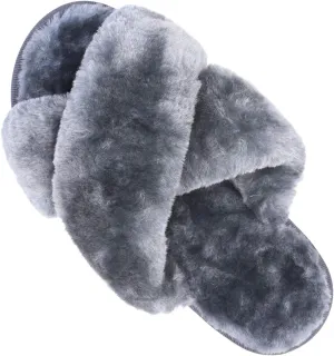 ISZPLUSH Women's Leopard Fuzzy Slippers - Soft Plush Fluffy Slip-On Slides for Home & Bedroom