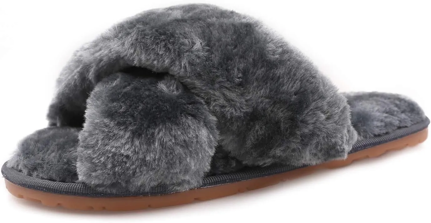 ISZPLUSH Women's Leopard Fuzzy Slippers - Soft Plush Fluffy Slip-On Slides for Home & Bedroom