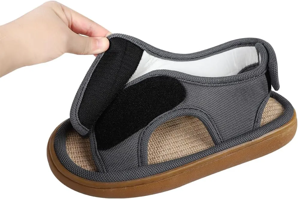 ITODA Extra Wide Diabetic Foot Shoes Swollen Men's Sandals Edema Adjustable Open Toe Diabetic Slippers for Swollen Feet Arthritis Elderly Swelling Neuropathy Lymphedema Surgery Recovery Footwear