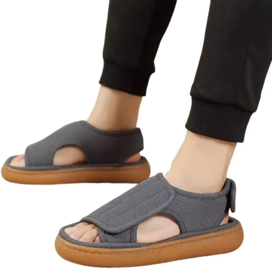 ITODA Extra Wide Diabetic Foot Shoes Swollen Men's Sandals Edema Adjustable Open Toe Diabetic Slippers for Swollen Feet Arthritis Elderly Swelling Neuropathy Lymphedema Surgery Recovery Footwear