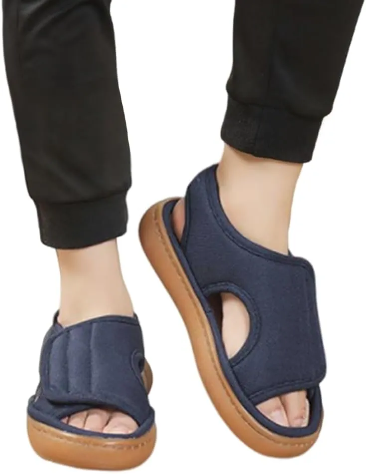 ITODA Extra Wide Diabetic Foot Shoes Swollen Men's Sandals Edema Adjustable Open Toe Diabetic Slippers for Swollen Feet Arthritis Elderly Swelling Neuropathy Lymphedema Surgery Recovery Footwear