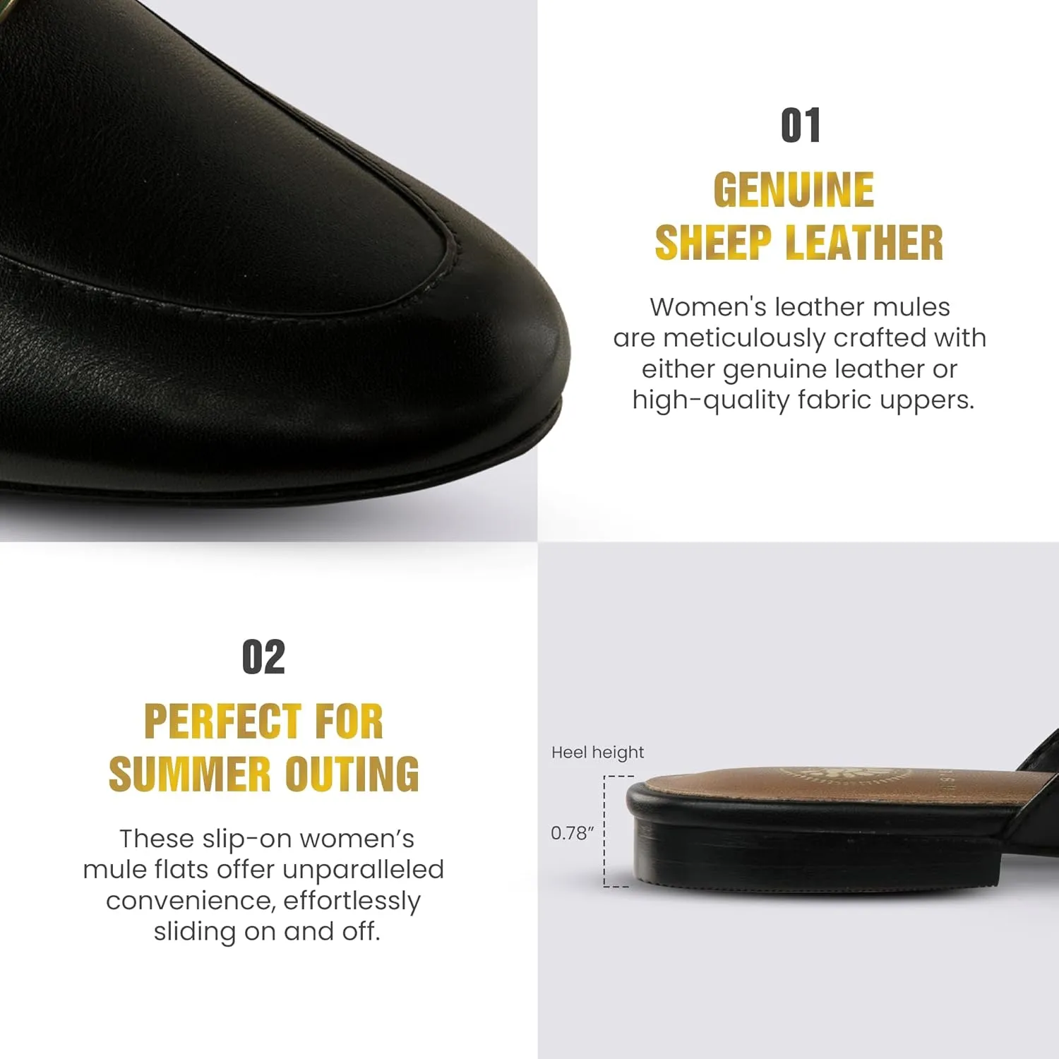 JATAREA Women's Flat Mules | Round Toe Leather Slip-Ons for Any Summer Outing Shoes