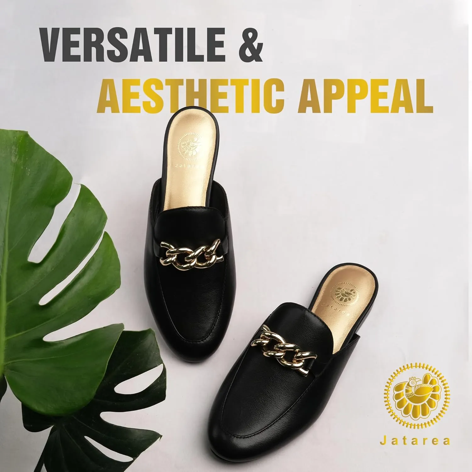 JATAREA Women's Flat Mules | Round Toe Leather Slip-Ons for Any Summer Outing Shoes