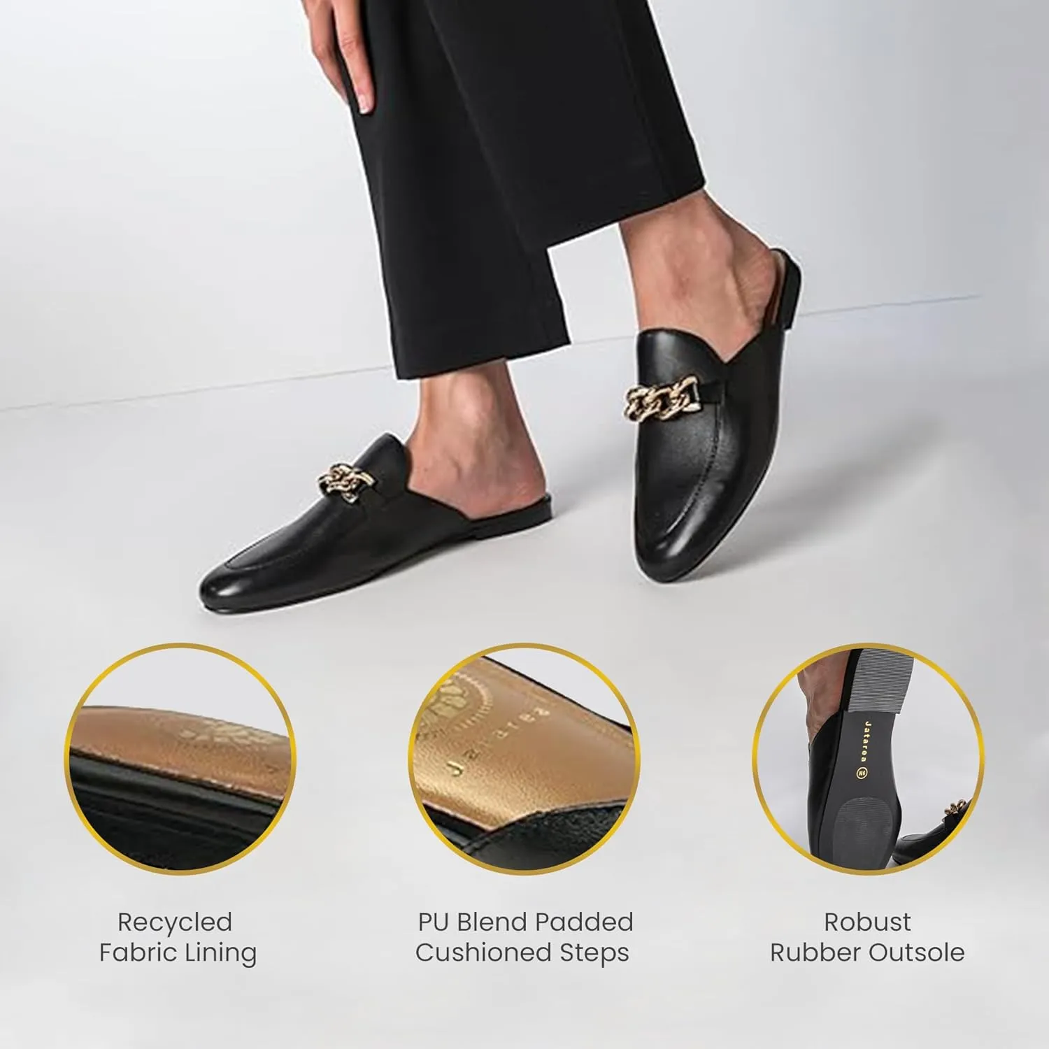 JATAREA Women's Flat Mules | Round Toe Leather Slip-Ons for Any Summer Outing Shoes