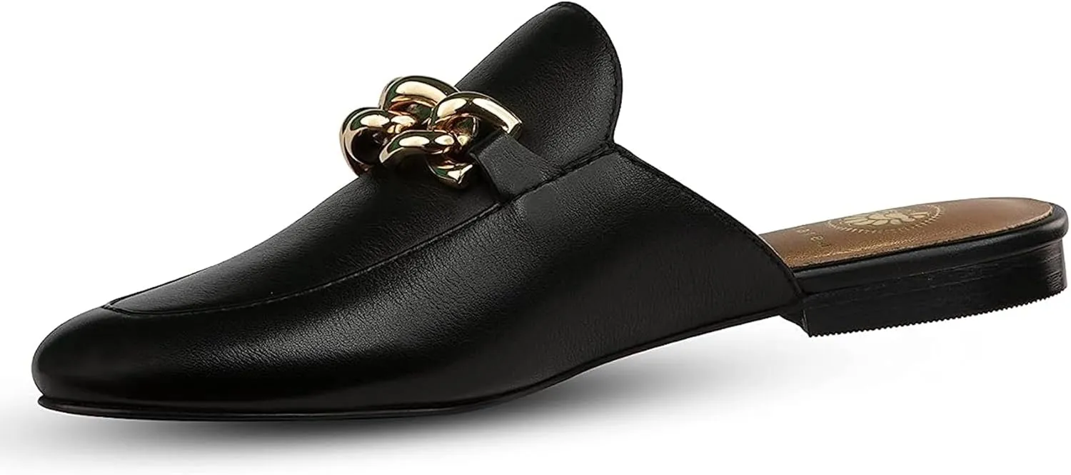 JATAREA Women's Flat Mules | Round Toe Leather Slip-Ons for Any Summer Outing Shoes