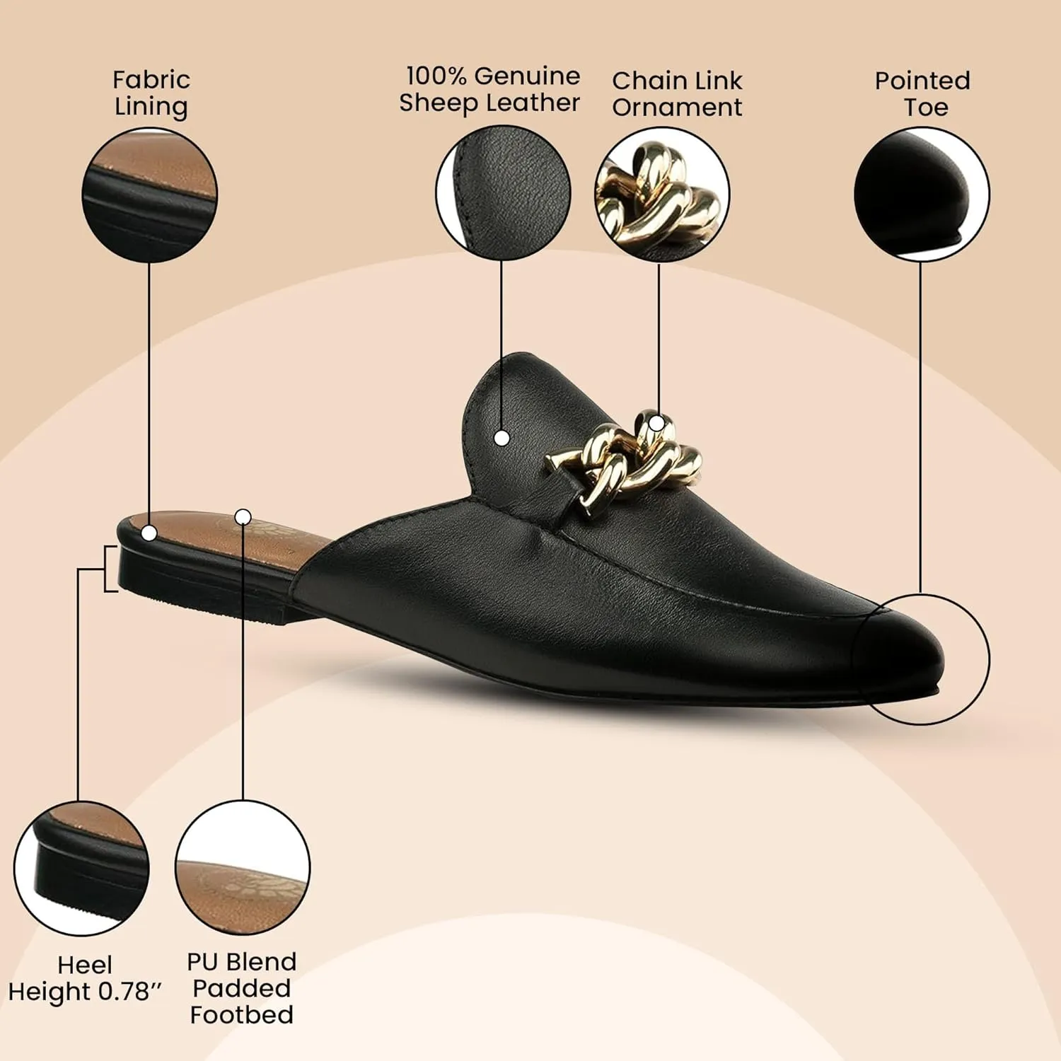 JATAREA Women's Flat Mules | Round Toe Leather Slip-Ons for Any Summer Outing Shoes