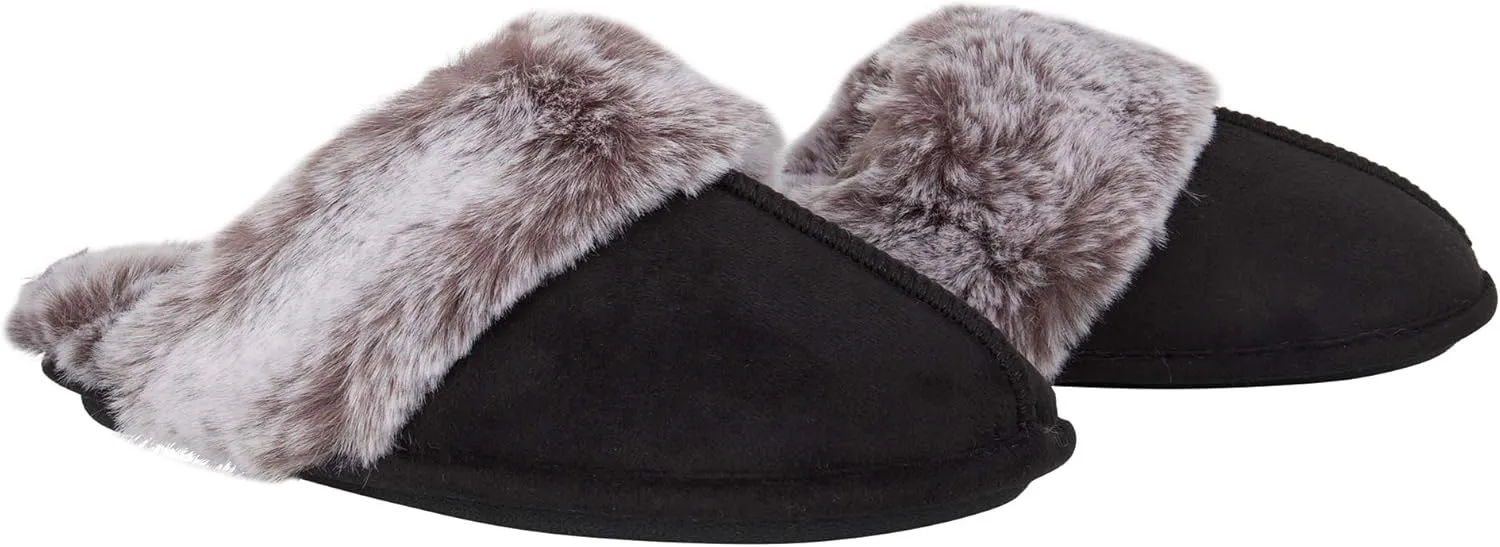 Jessica Simpson Women's Comfy Faux Fur House Slipper Slip-On Scuff Memory Foam Soft Plush Lining