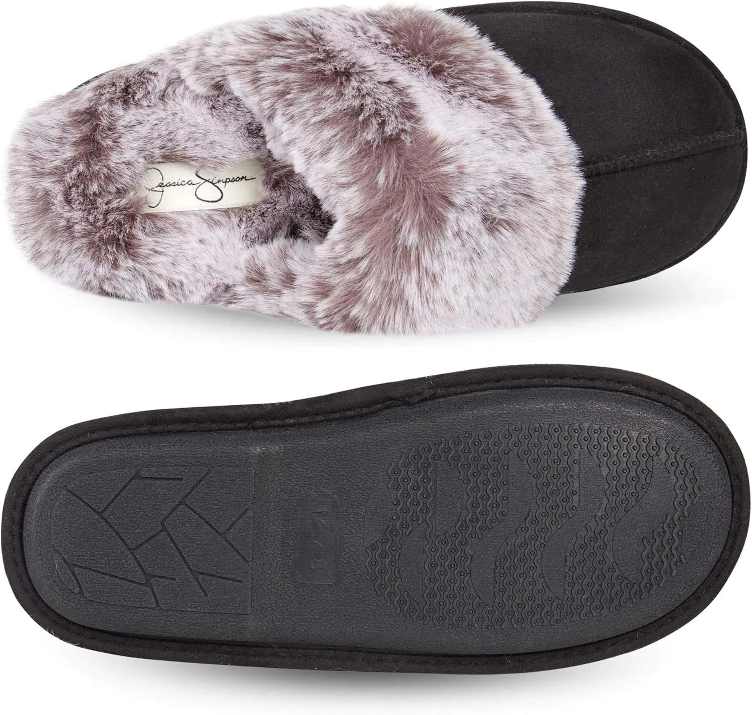 Jessica Simpson Women's Comfy Faux Fur House Slipper Slip-On Scuff Memory Foam Soft Plush Lining