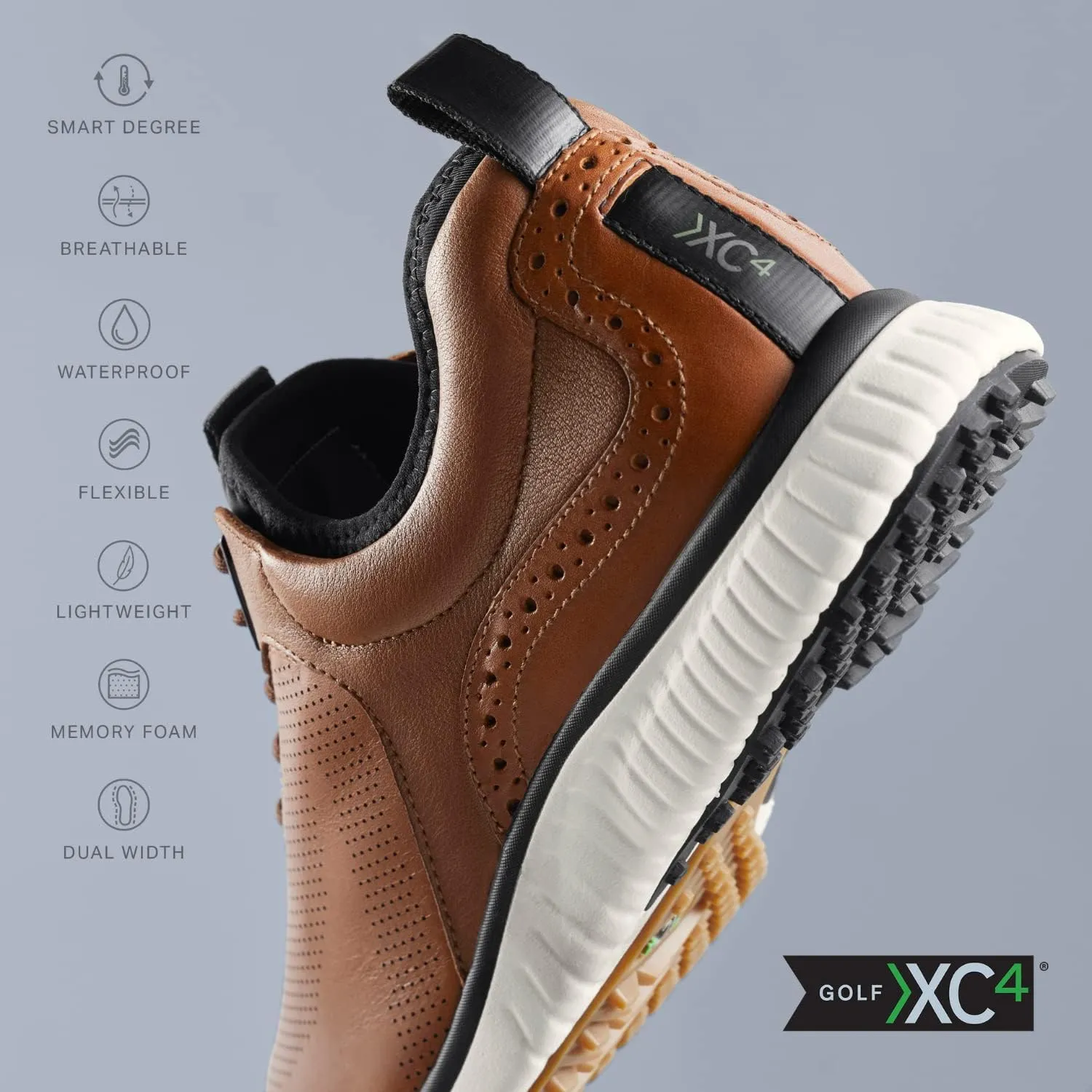 Johnston & Murphy Men's XC4 H1-Luxe Hybrid Golf Shoes | Waterproof Leather | Lightweight | Memory-Foam Cushioning