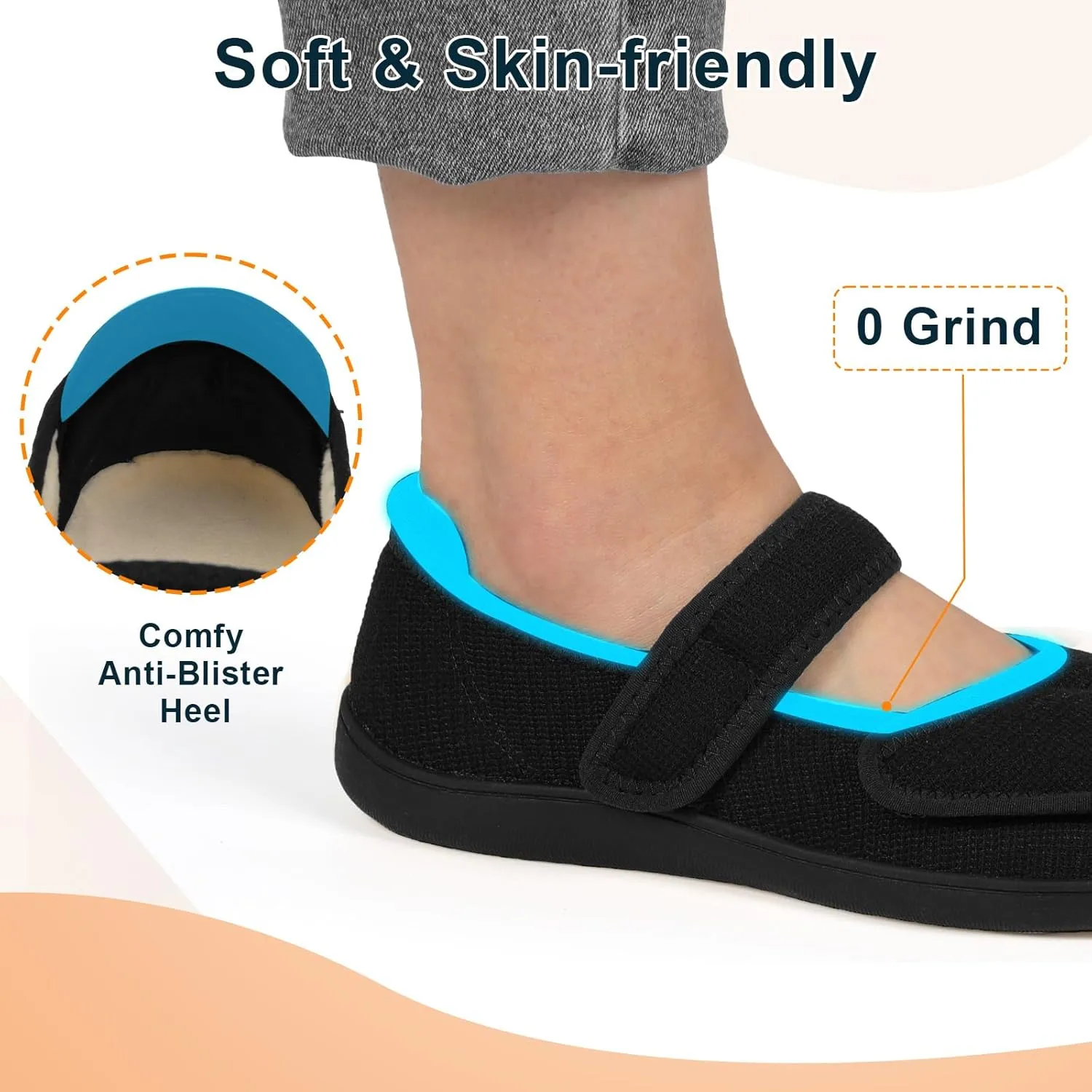 JOINFREE Womens Wide Diabetic Slippers Adjustable Comfort House Shoes Extra Wide Width Edema Swollen Arthritis Bedroom Slipper Indoor Outdoor