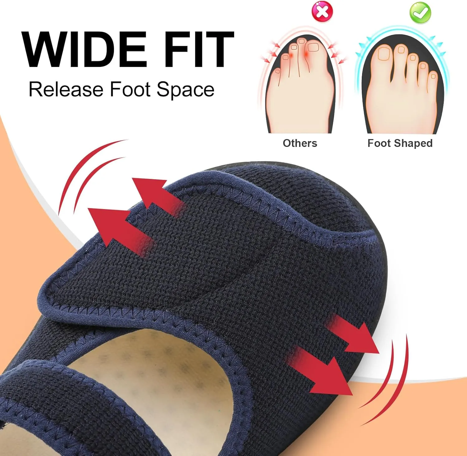 JOINFREE Womens Wide Diabetic Slippers Adjustable Comfort House Shoes Extra Wide Width Edema Swollen Arthritis Bedroom Slipper Indoor Outdoor