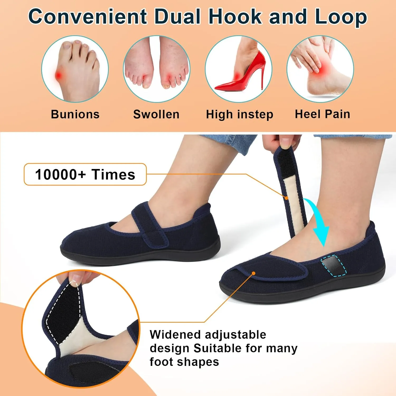JOINFREE Womens Wide Diabetic Slippers Adjustable Comfort House Shoes Extra Wide Width Edema Swollen Arthritis Bedroom Slipper Indoor Outdoor