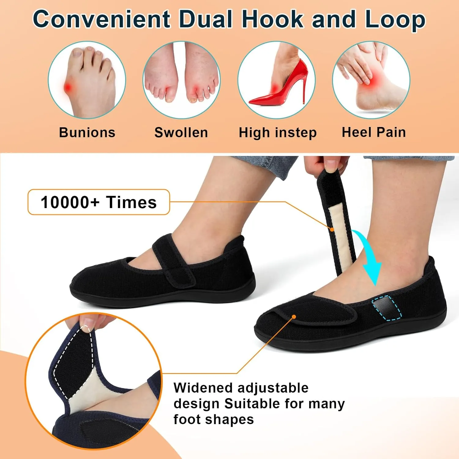 JOINFREE Womens Wide Diabetic Slippers Adjustable Comfort House Shoes Extra Wide Width Edema Swollen Arthritis Bedroom Slipper Indoor Outdoor