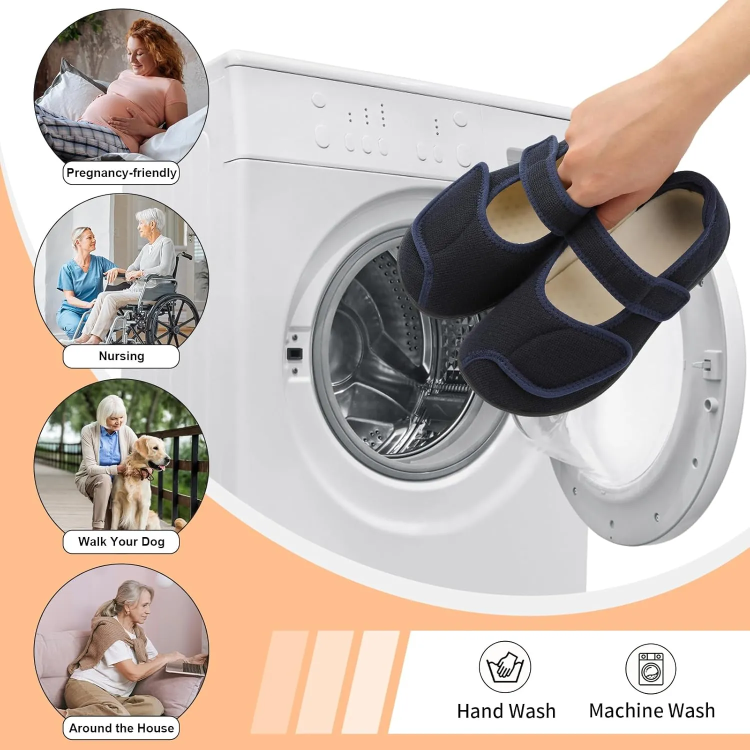 JOINFREE Womens Wide Diabetic Slippers Adjustable Comfort House Shoes Extra Wide Width Edema Swollen Arthritis Bedroom Slipper Indoor Outdoor