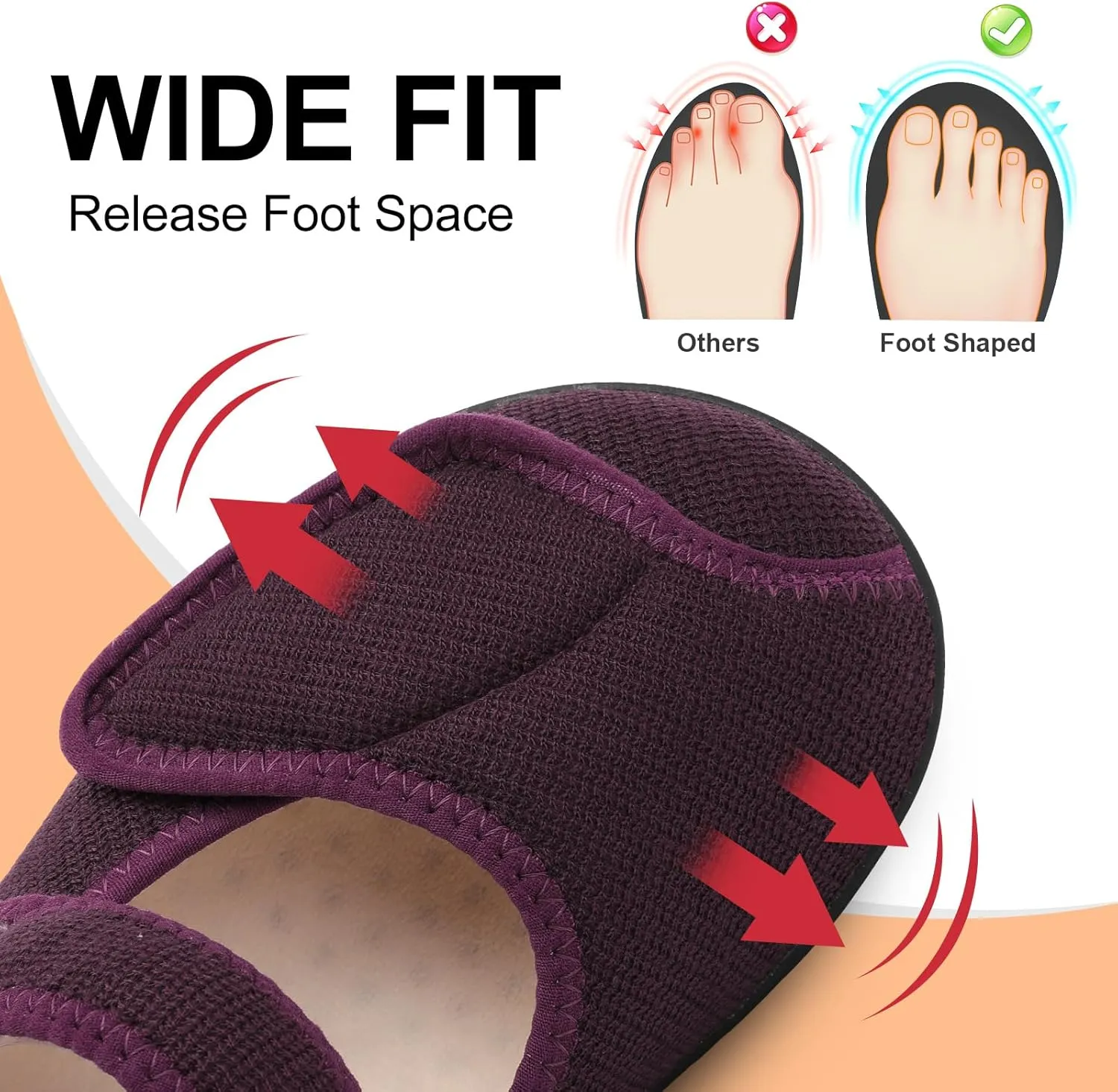 JOINFREE Womens Wide Diabetic Slippers Adjustable Comfort House Shoes Extra Wide Width Edema Swollen Arthritis Bedroom Slipper Indoor Outdoor