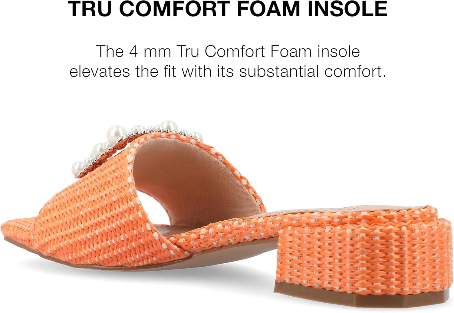 Journee Womens Pearl Raffia Slip On Open Square Toe Outset Block Heel Justina Comfort Foam Flat Sandals