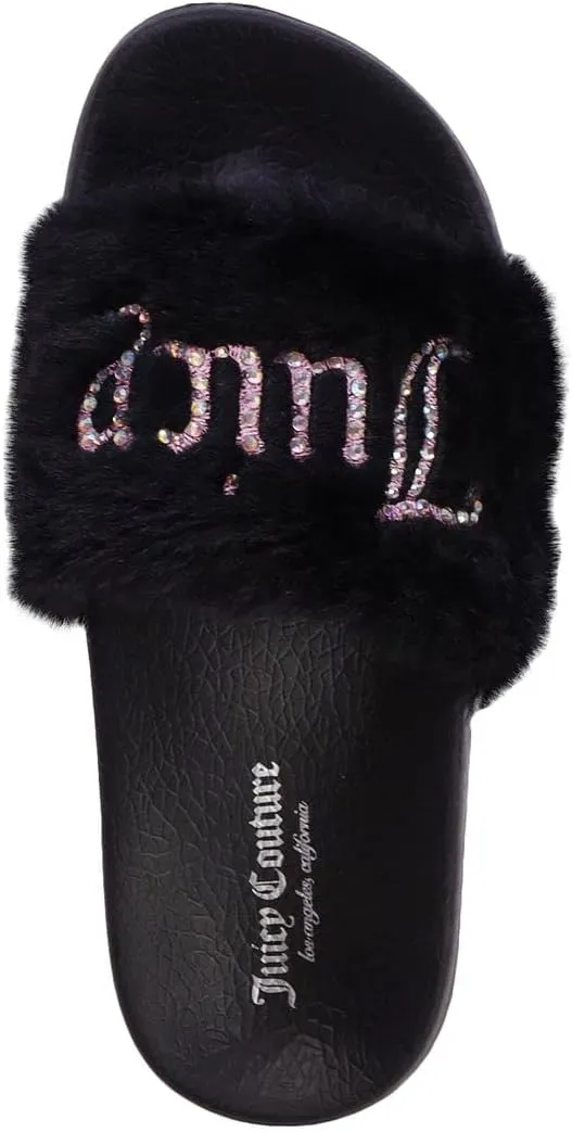 JUICY COUTURE Kids Girls - Slide Slipper Sandals With Faux Fur Slipper Sandals, Furry Slides, Girls Slip On Slippers