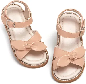 Kiderence Toddler Girls Pink Floral Sandals - Girls' Casual Flat Sandals with Ankle Strap