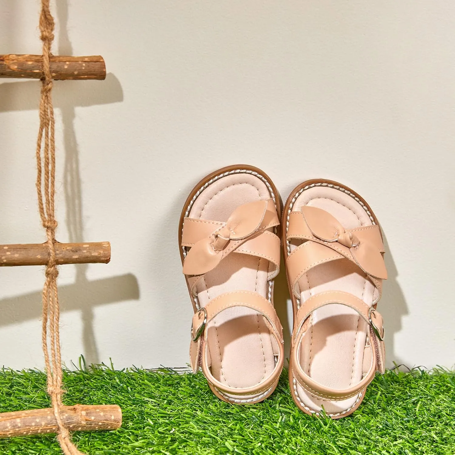 Kiderence Toddler Girls Pink Floral Sandals - Girls' Casual Flat Sandals with Ankle Strap