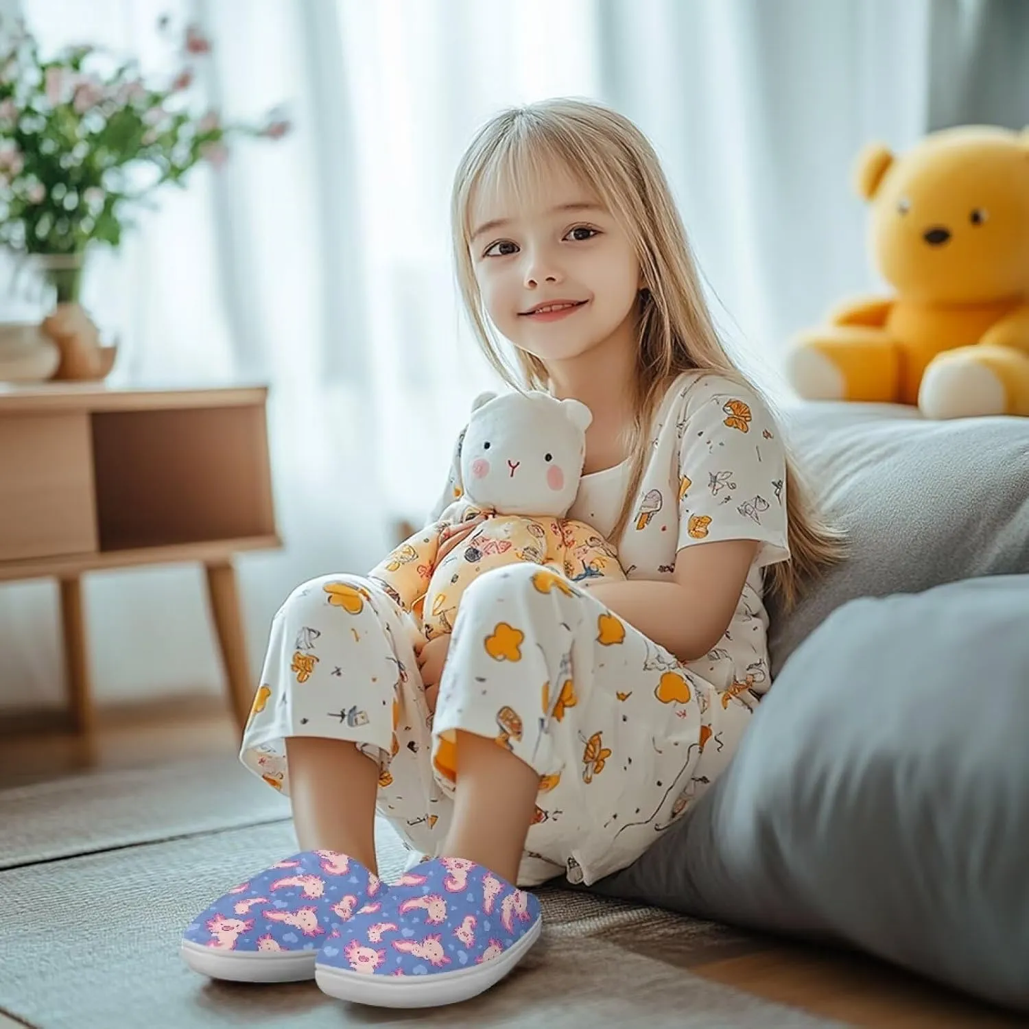 Kids Fluffy Slippers Girls Boys House Slippers Bedroom Non Slip Home Slippers Size 9-15