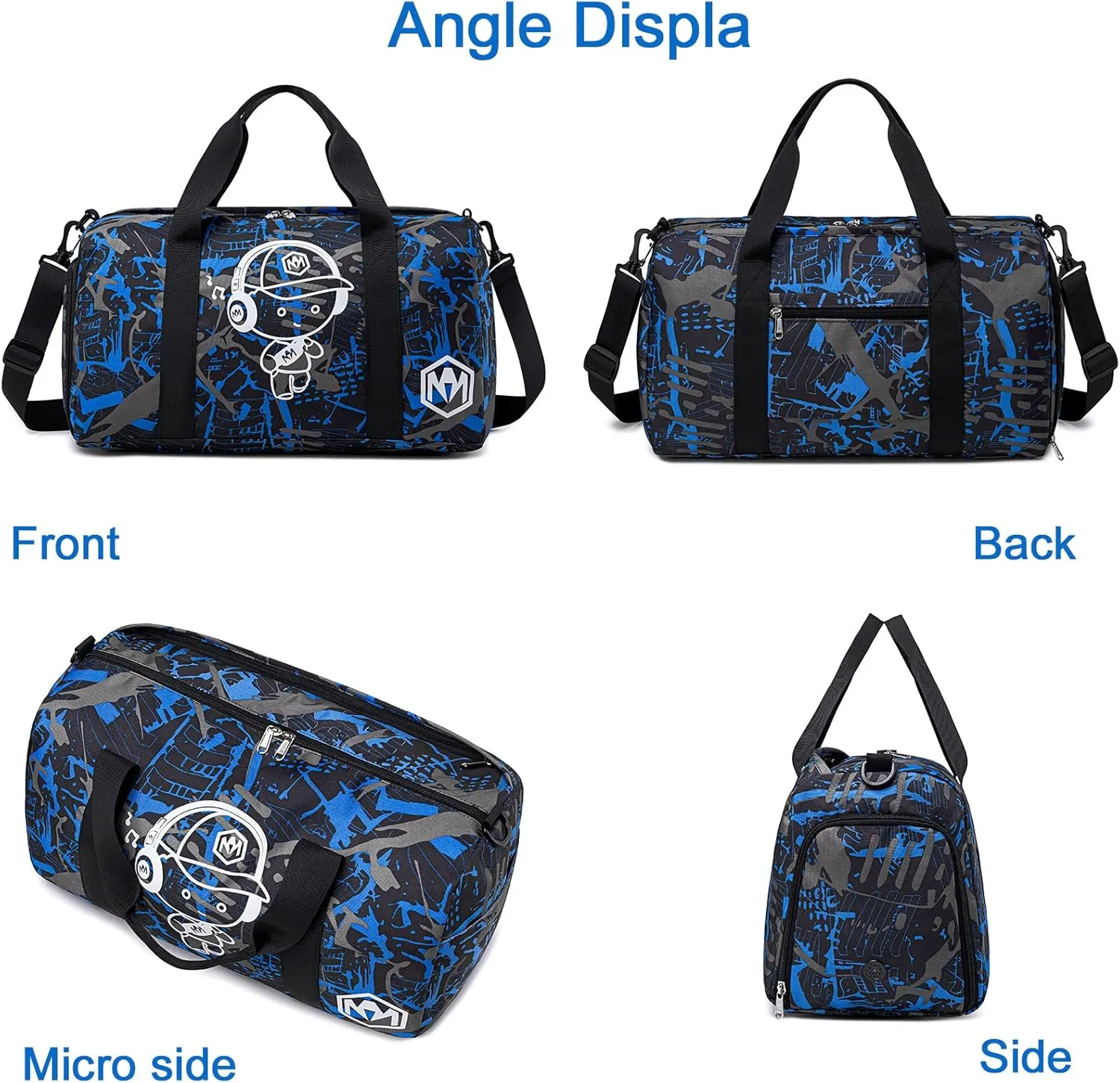 Kids Overnight Duffle Luminous Sport Gym Gag with Shoe Compartment & Wet Pocket Small Sleepover bag Carry on Weekender Travel Tote for Kids Boys Girls