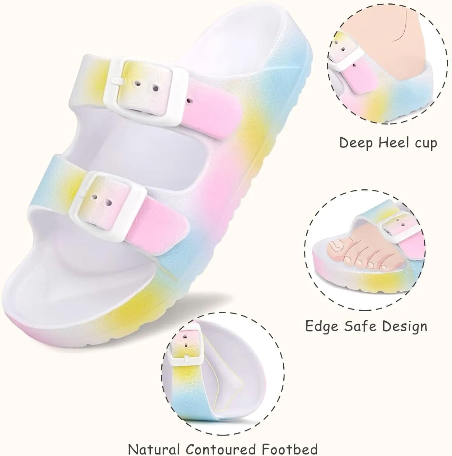 Kids Slide Sandals Boys Girls Buckle Adjustable EVA Slipper Sandals