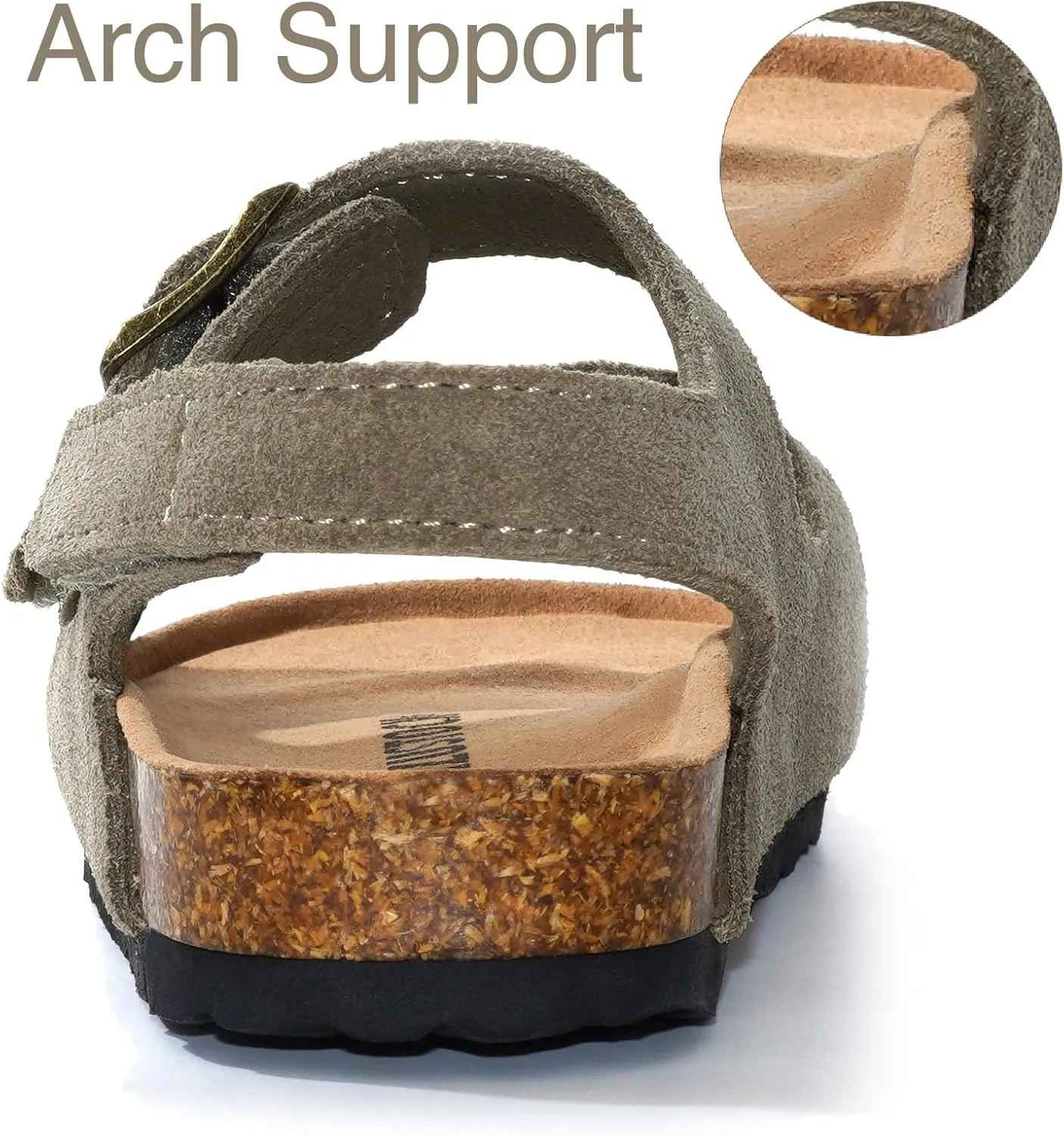 Kids Toddler Suede Sandals Cork Footbed Arch Support Slipper Boys Girls Summer Sandal with Adjustable Buckle and Back Strap Non Slip Open Toe Kid Slippers