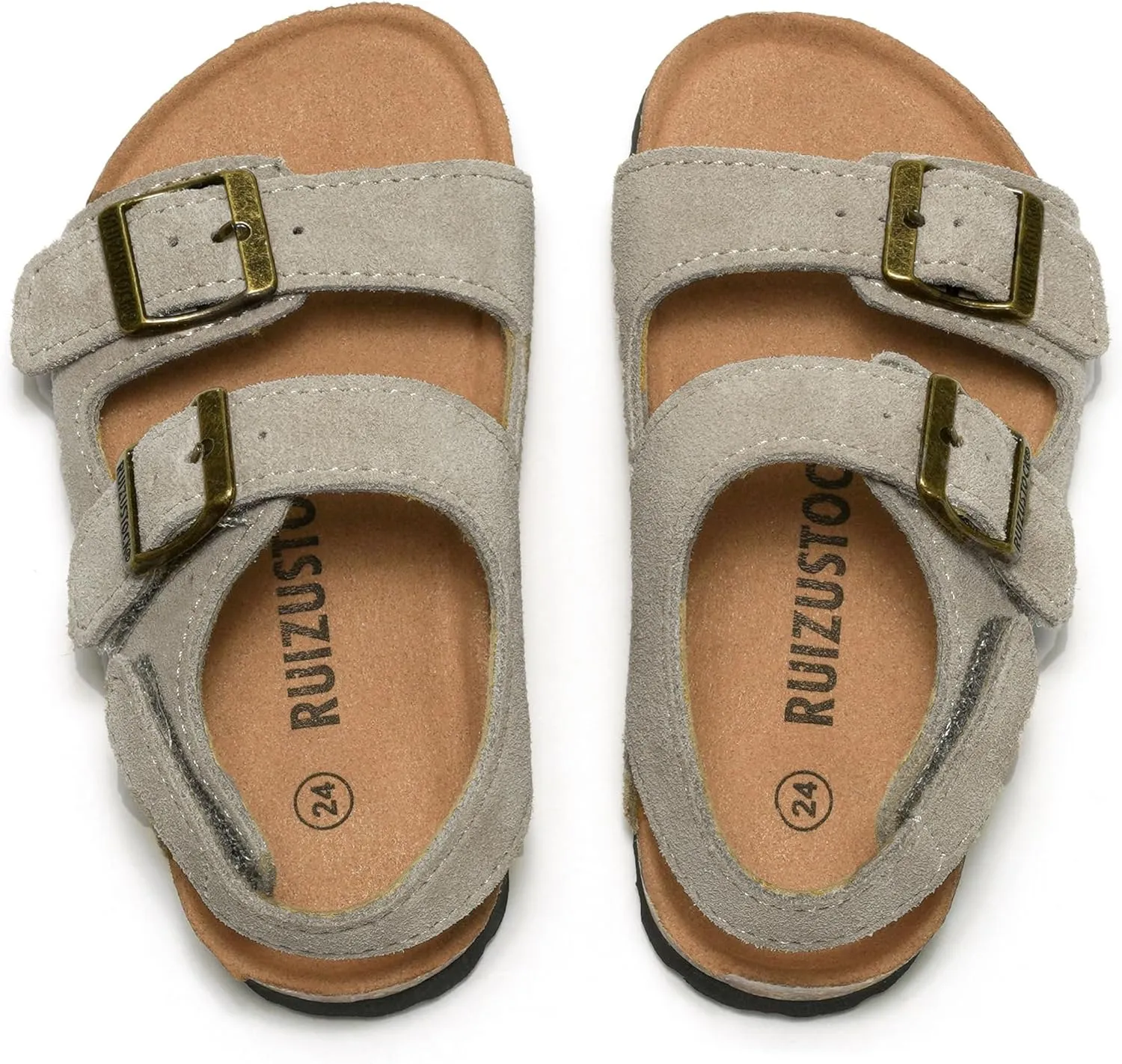 Kids Toddler Suede Sandals Cork Footbed Arch Support Slipper Boys Girls Summer Sandal with Adjustable Buckle and Back Strap Non Slip Open Toe Kid Slippers