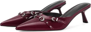 Kitten Heels for Women Pointed Toe Mules Dressy Sexy Strappy Hardware Slip on Stiletto Low Heel Comfort Pumps Shoes