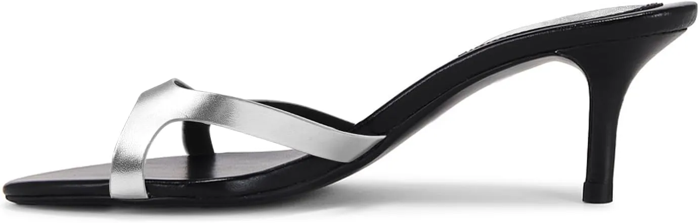 Kitten Heels for Women Single Strap Low Heel Open Toe Mule Shoes Non Slip Sandals