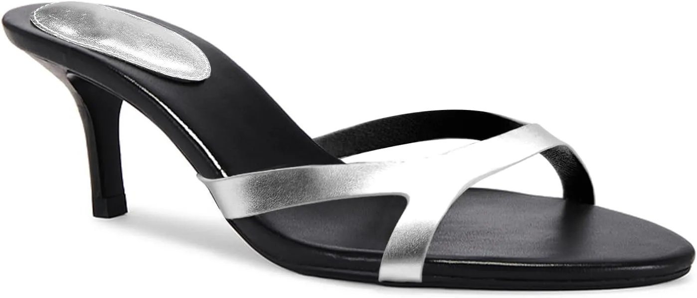Kitten Heels for Women Single Strap Low Heel Open Toe Mule Shoes Non Slip Sandals
