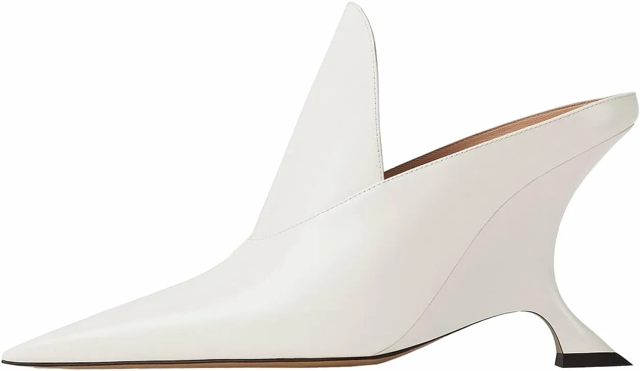 Kluolandi Metallic Heeled Mules for Women Sexy Pointed Closed Toe Slip On Wedge Mule Pumps Heels