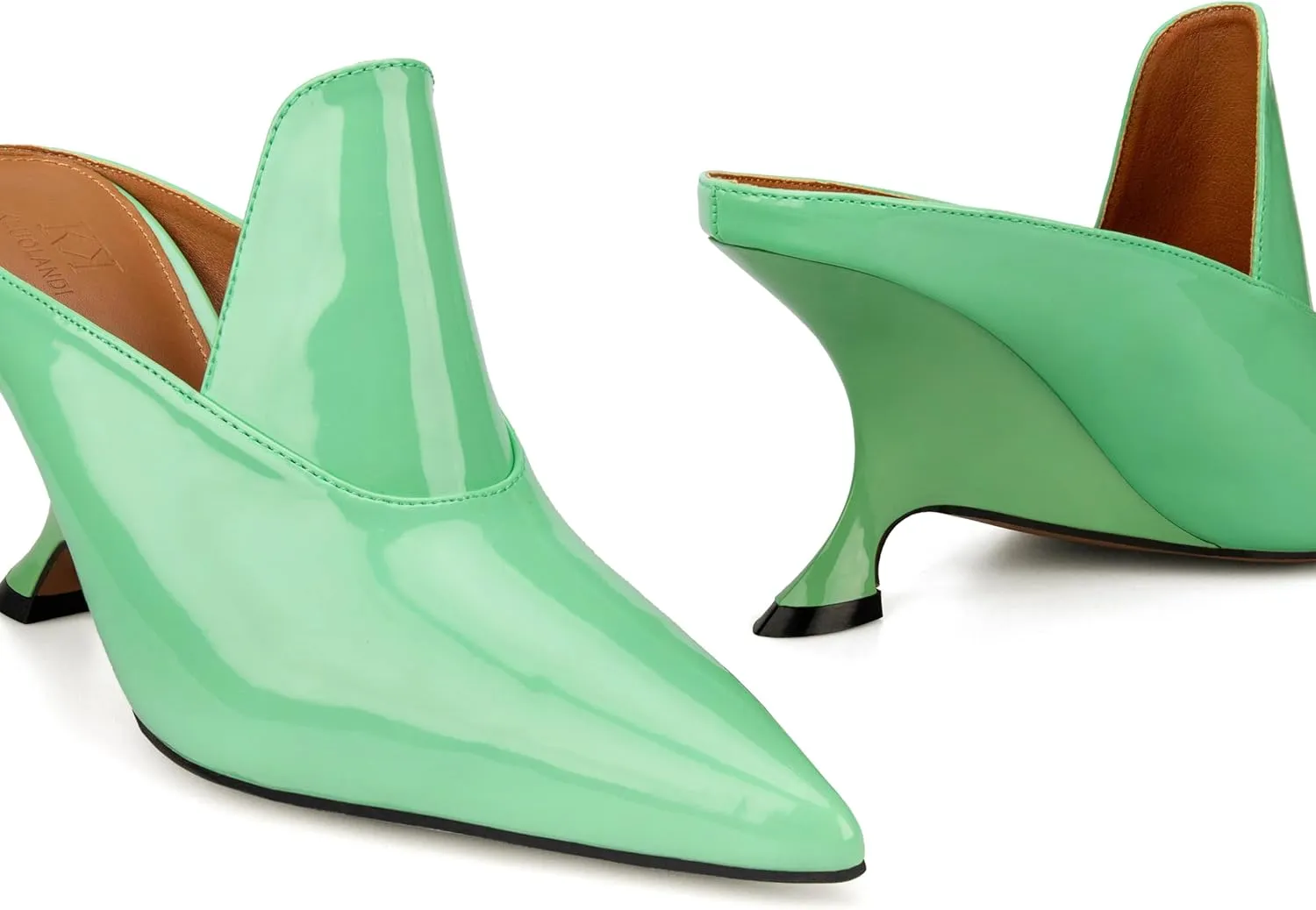 Kluolandi Metallic Heeled Mules for Women Sexy Pointed Closed Toe Slip On Wedge Mule Pumps Heels