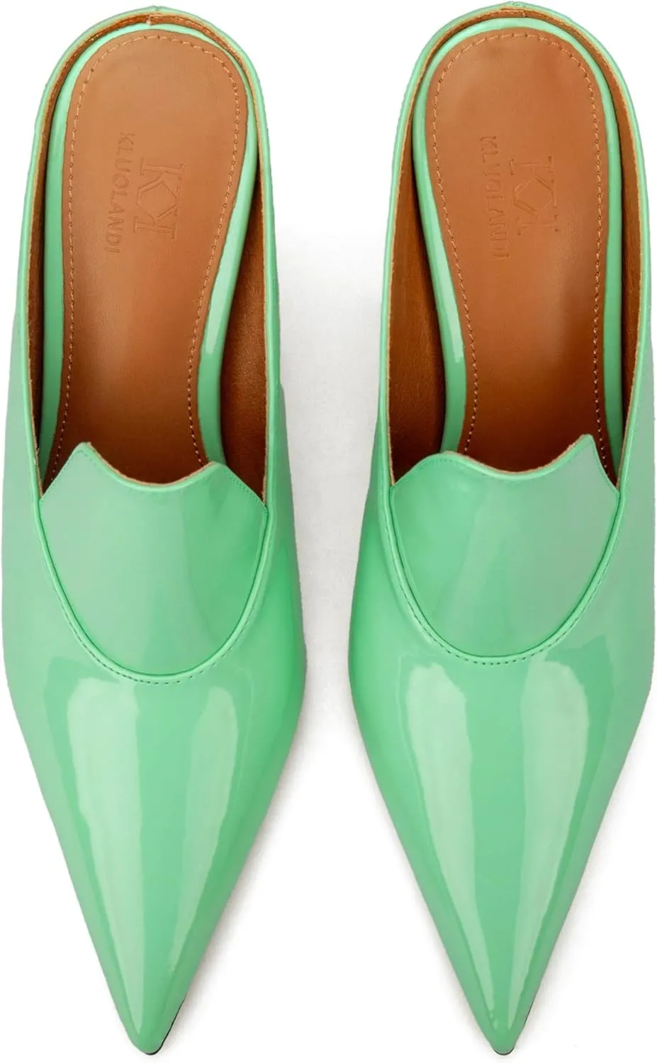 Kluolandi Metallic Heeled Mules for Women Sexy Pointed Closed Toe Slip On Wedge Mule Pumps Heels