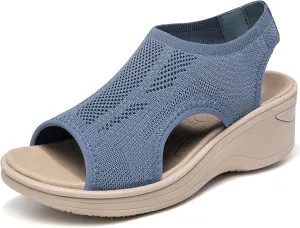 KOIMED Women's Comfortable Platform Walking Sandals With Memory Foam Open Toe Lightweight Breathable Soft Mesh Washable For Summer Travel Casual Beach Outdoor Sport