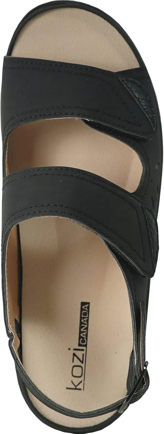 KOZI Canada Women Comfort Mule Shoe Casual Wedge Sandal with Round Toe Replaceable Orthopedic Insole Black Camel Navy Taupe