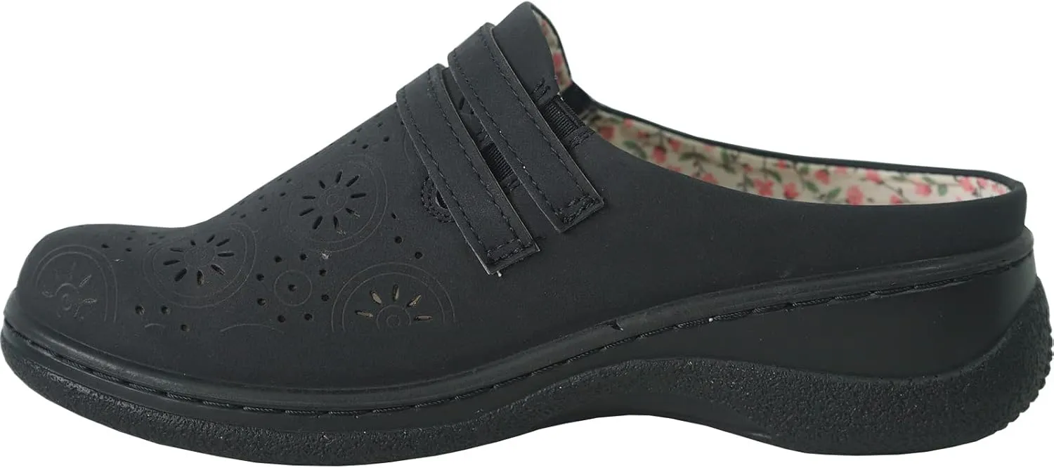 KOZI Canada Women Comfort Mule Shoe Casual Wedge Sandal with Round Toe Replaceable Orthopedic Insole Black Camel Navy Taupe