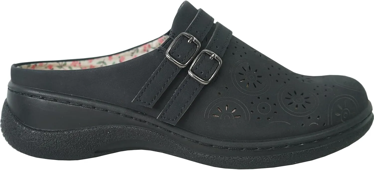 KOZI Canada Women Comfort Mule Shoe Casual Wedge Sandal with Round Toe Replaceable Orthopedic Insole Black Camel Navy Taupe