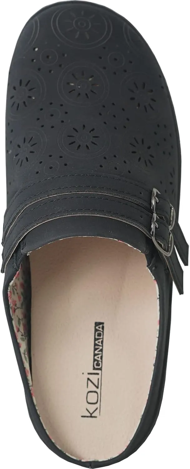KOZI Canada Women Comfort Mule Shoe Casual Wedge Sandal with Round Toe Replaceable Orthopedic Insole Black Camel Navy Taupe