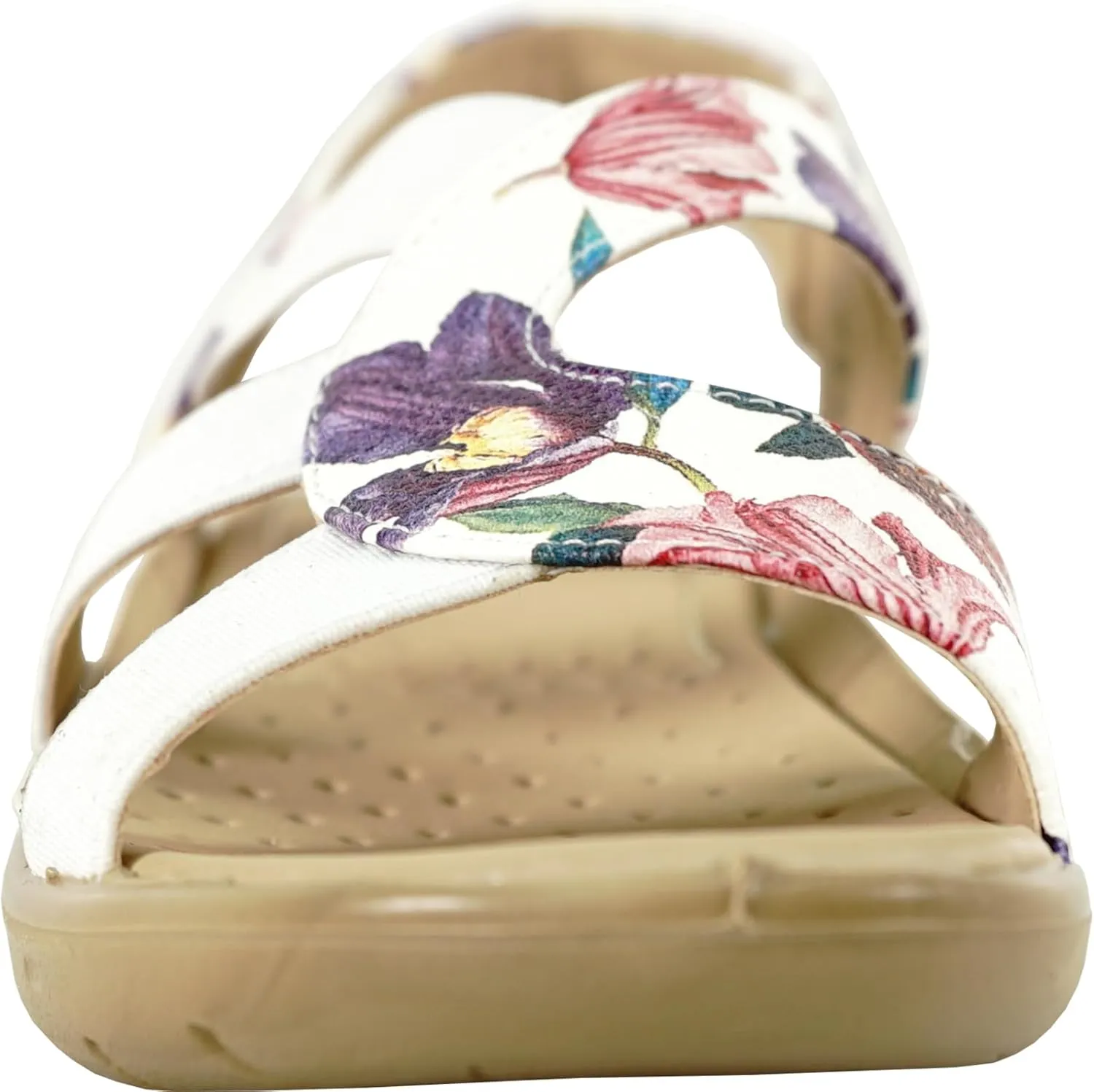 KOZI Women Comfort Casual Wedge Sandal Slip-On Loafer OY3132 Elasticized Band Open Round Toe Black Flower Navy Red White