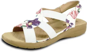 KOZI Women Comfort Casual Wedge Sandal Slip-On Loafer OY3132 Elasticized Band Open Round Toe Black Flower Navy Red White