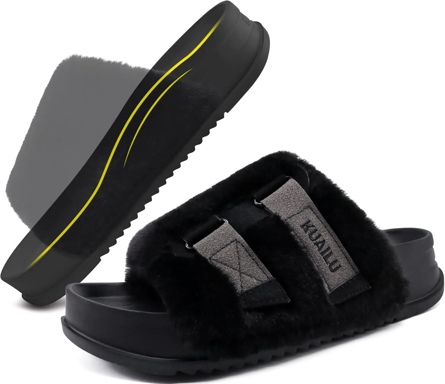 KuaiLu Women's Orthotic Slippers With Arch Support Soft Cushion Sandal Slippers for Woman Ladies Fashion Open Toe Faux Fur Platform Slipper Indoor Outdoor Size 6~12
